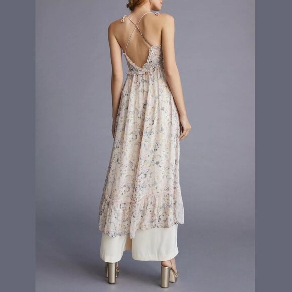 By Anthropologie Sheer Curtain Top Pink Floral Large - Picture 3 of 14